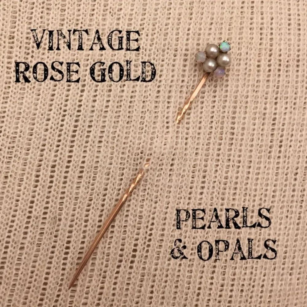 Vintage Rose Gold Opal & Pearl Stick Pin